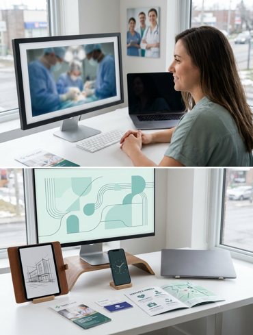 Professionnelle de la santé utilisant un ordinateur portable en clinique