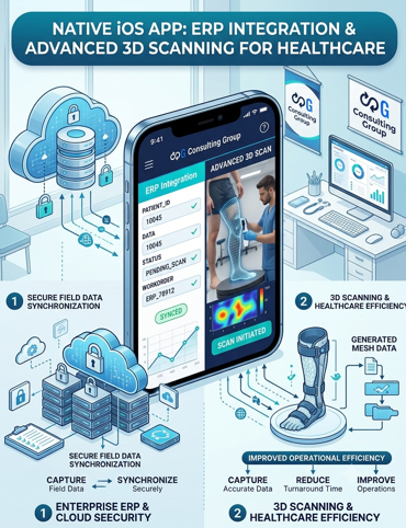 Professionnel de la santé utilisant une tablette iOS avec un scanner 3D