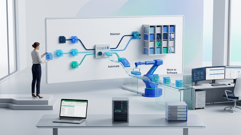 Business team modernizing Excel processes through automation and software
